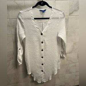 Apt. 9 Sheer White Button-Down Caftan Tunic Cover-Up Shirt- XL